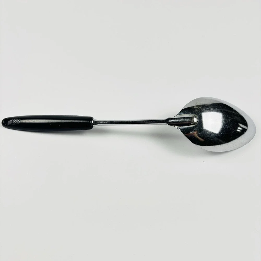 2 Vtg Ecko Spoons Slotted Metal Serving Spoon Utensil Black Plastic Handle